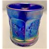 Image 4 : Imperial Glass Company Electric Blue RARE Carnival Glass "Nursery Rhymes" Mug with Elephant Head Han