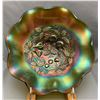 Image 1 : Northwood marked Rare Green Carnival Glass "Three Fruits Medallion" Ruffled Dome Footed Bowl! Has Ba