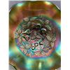 Image 2 : Northwood marked Rare Green Carnival Glass "Three Fruits Medallion" Ruffled Dome Footed Bowl! Has Ba