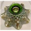 Image 5 : Northwood marked Rare Green Carnival Glass "Three Fruits Medallion" Ruffled Dome Footed Bowl! Has Ba