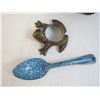 Image 2 : Granite Ware Spoon - Frog Magnifying Glass - Metal Tractor (damaged)