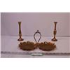 Image 1 : Pair of Brass Candle Holders + Brass Candy Dish