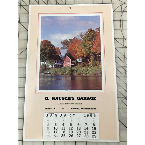 VINTAGE O. RAUSCH'S GARAGE TEXACO 1966 ADVERTISING CALENDAR