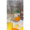 Image 5 : 2 Aprons, Toaster Cozy, New Oven Mitts, Vintage Orange Glass Pitcher, Very Old Hand Painted “Myott” 