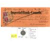 Image 1 : 1940 Imperial Bank of Canada cheque & 1942 Canadian 5 cent nickel