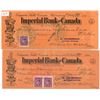 Image 1 : Set of 2, 1949 Imperial Bank of Canada cheques