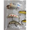 Image 2 : Lot of 5 fishing lures, three wood