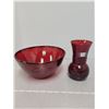 Image 1 : Royal Ruby serving bowl, 9” and 6” flower vase