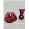 Image 2 : Royal Ruby serving bowl, 9” and 6” flower vase