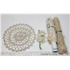 Image 1 : Tatting, oval centerpiece, 19x12”, table center, 16x18”, doily, 15 feet of lace