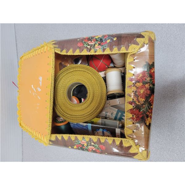 Handcrafted floral sewing box and contents