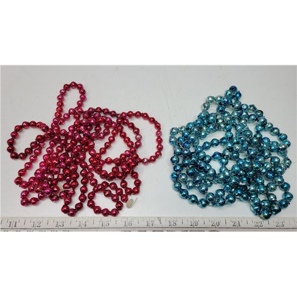 Vintage glass bead chains, red and blue