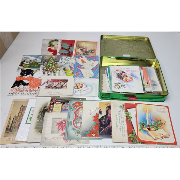 Christmas tin of vintage Christmas cards