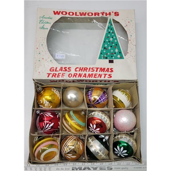 Woolworths box of glass ornaments