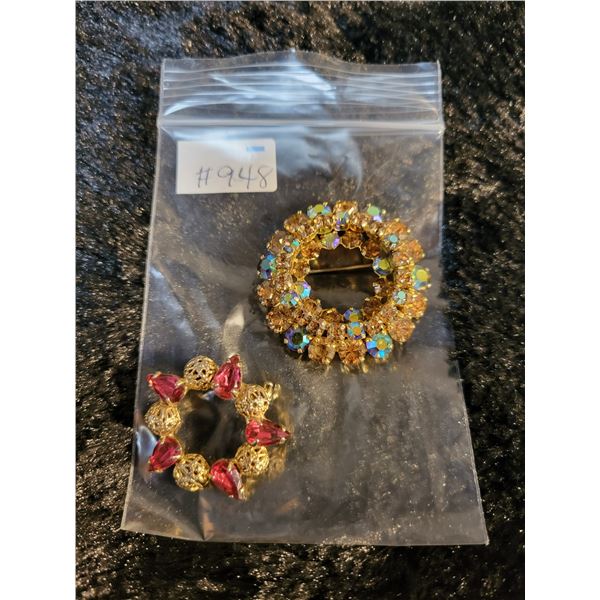 Rhinestone circle broaches (2)