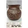 Image 3 : Clay pot, 3” incised decoration, signed with hummingbird, turtle, 70 and “Mohawk Pottery”