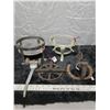 Image 2 : Lot of metal, pulley, drawknife, shoehorn, candle stands