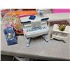 Image 2 : Box of assorted doll house furniture and accessories and chiming Fisher Price Apple