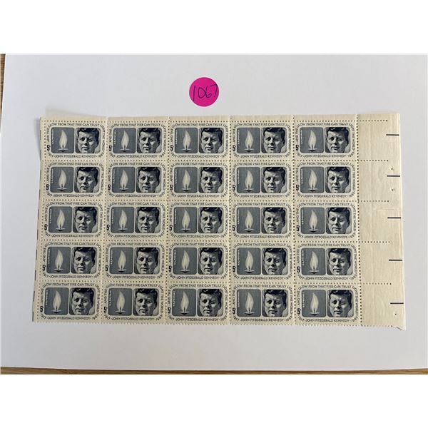 USA Stamp sheet   25 John Kennedy 1963 Five cent stamps (unused)