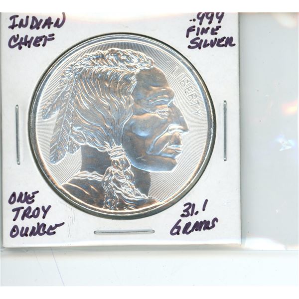 .999 Five Silver Indian Chief – One Troy Ounce 31.1 Grams