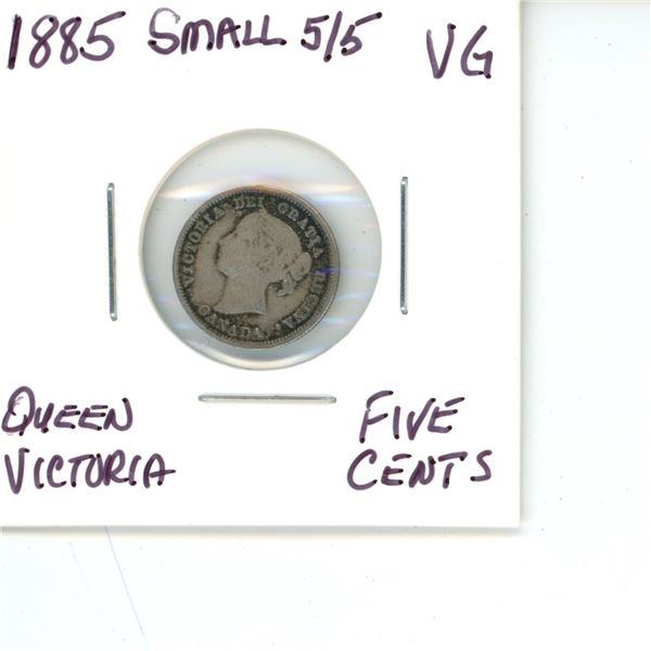 1885 Small 5 over 5 Victoria 5 Cent