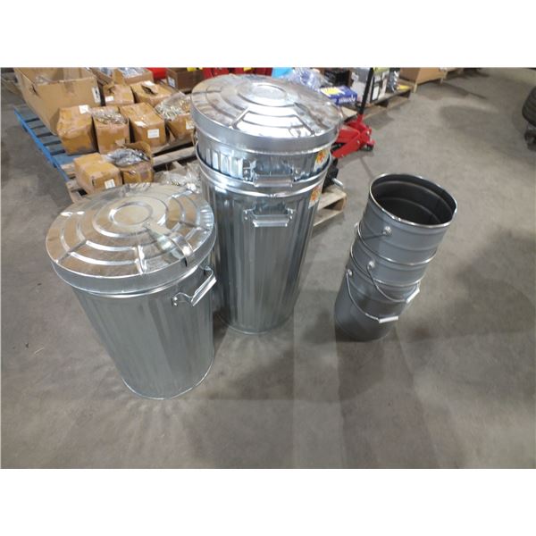 3 Metal Garbage Cans & 3 Metal Pails