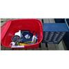 Image 1 : Tote of misc tools and supplies and storage unit