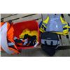 Image 1 : Tote of assorted high vis, rain, youth lifejacket etc.