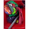 Image 3 : assorted kids items including lego, bike helmet, sword toys and booster seat