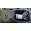 Image 1 : Tote of finishing supplies ( countertop, sealer, polish ) and round heavy paper storage container