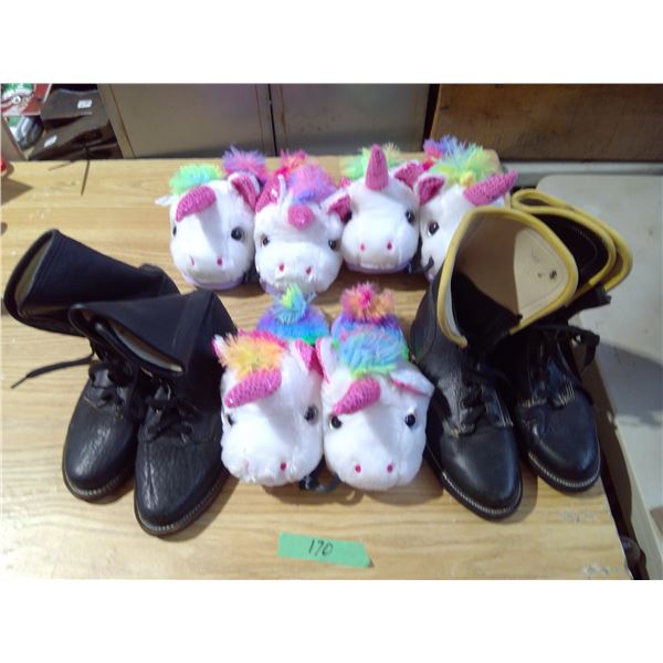 3 prs of slippers ( sz 2-3, 4-5 (2)) boots size 6 X 2