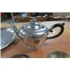 Image 3 : Silver Colored Tray, Metal Teapot, creamer cup and sugar bowl, ceramic teapot, creamer cup and sugar