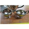Image 4 : Silver Colored Tray, Metal Teapot, creamer cup and sugar bowl, ceramic teapot, creamer cup and sugar
