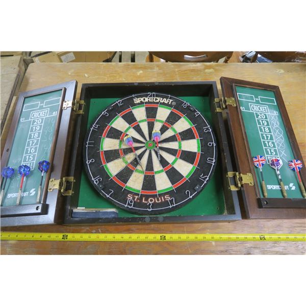 Dart Board With Wall Mount Cabinet with darts