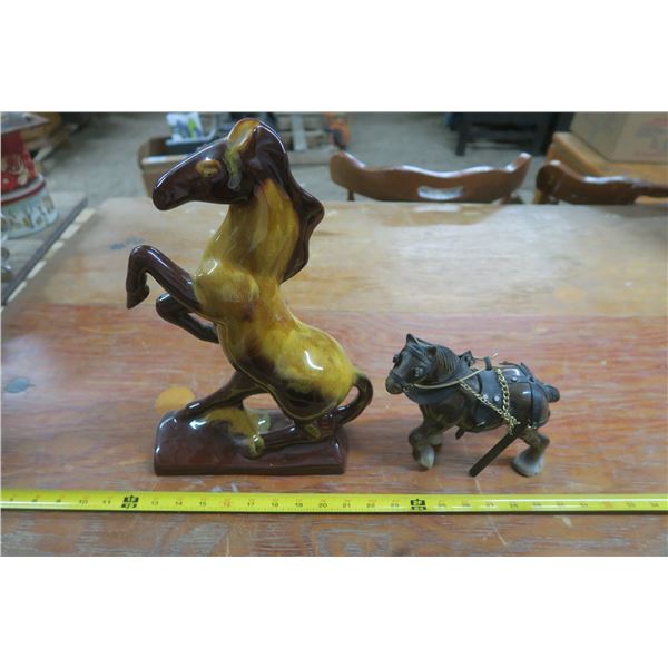 Yellow Mountain Pottery Horse and Plastic Horse