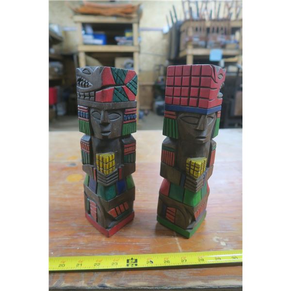 2 Wooden Tiki Sculptures