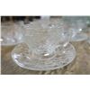 Image 4 : Clear Pressed Glass Set - 16 Large Plates, 12 Saucers and 10 Teacups