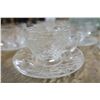 Image 4 : Clear Pressed Glass Set - 16 Large Plates, 12 Saucers and 10 Teacups