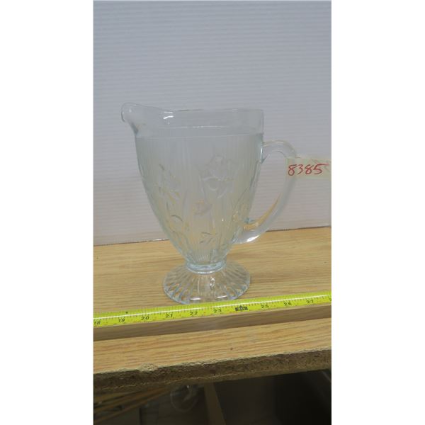 Iris and Herringbone Depression Glass Pitcher