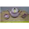 Image 2 : Pink and Gold Colored Teapot, Cream, and Sugar