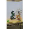 Image 1 : Decorative Lot, Horse Statue, Windmill, Green Glass Owl Dish