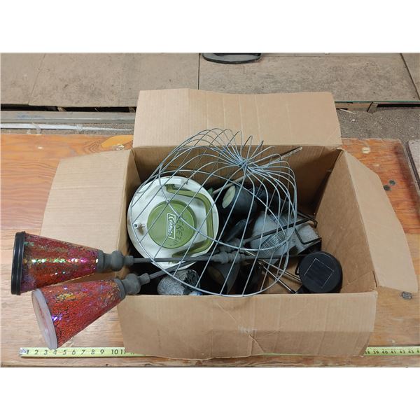 Box of Misc. Yard Lights and Outdoor Items