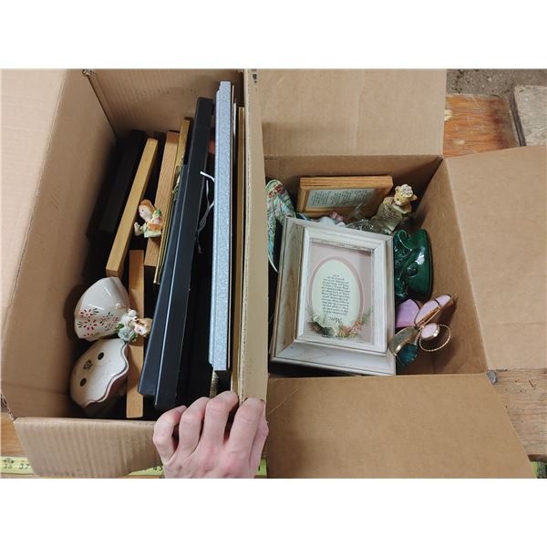 2 Boxes of Misc. Decorative Items, Picture Frames, Etc.