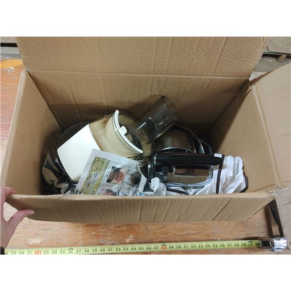 Box of Kitchen Items Food Processor and Mixer