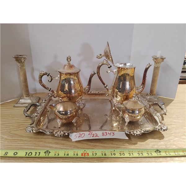 Serving Tray W/ Cream and Sugar Coffee/Tea Pots EP Brass