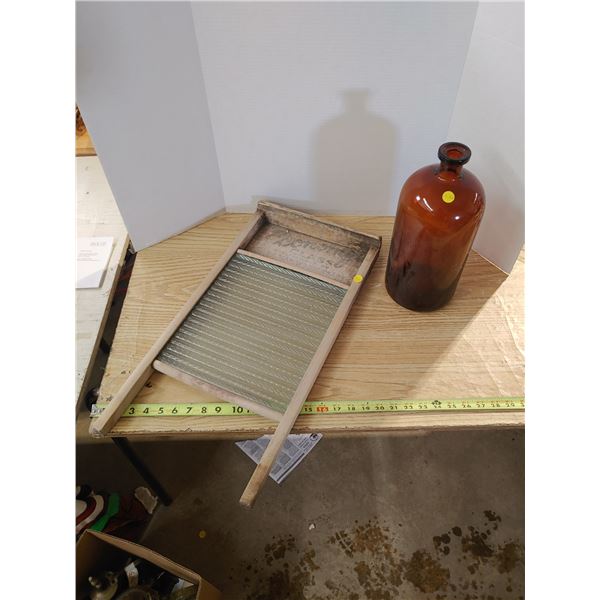 Economy Glass Washboard and Large Glass Jug