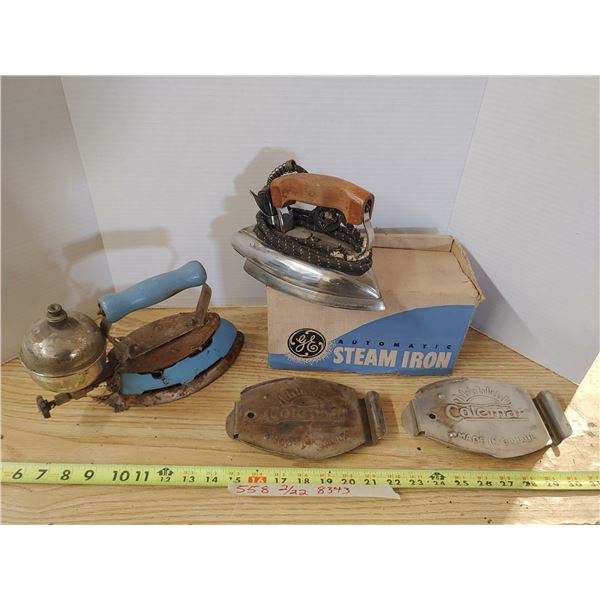 1 Antique Steam Iron and 1 Coleman Electric Iron