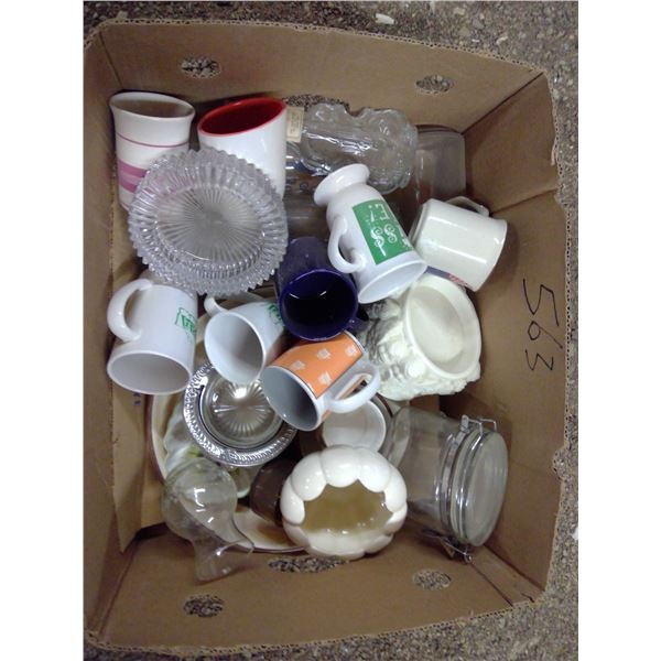 Box of assorted glasses and dishware