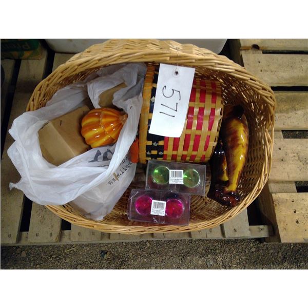 Wicker basket with decorative items