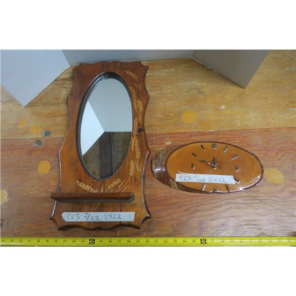 Wood Mirror and Clock